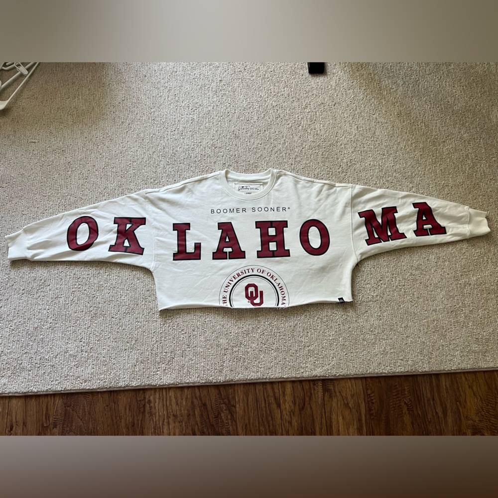 Gameday Social University of Oklahoma Sooners White & Crimson Cropped Sweatshirt